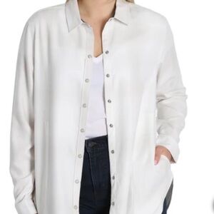 JACHS Girlfriend Women’s S White Button Down Brushed Flannel Shirt Shacket NWT